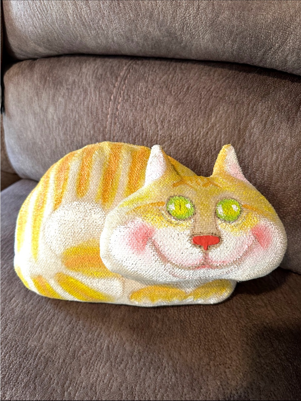 Hand Made/Painted Orange Tabby Cat Green Eyes Decorative Pillow